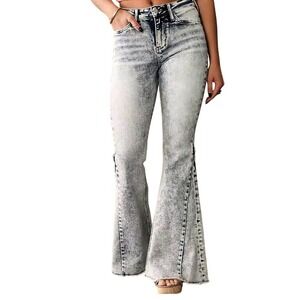 Flying Monkey Super Flare Jeans Womens Size 28 High Rise Acid Wash Blue Y4104S
